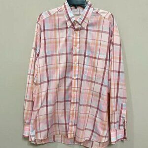 Burberry London Pastel Plaid Shirt Sz L Button Front Pink Spring Long Sleeve